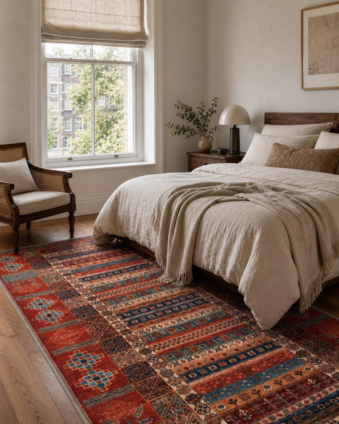 Heritage-inspired Rug Weavers rug in a modern bedroom