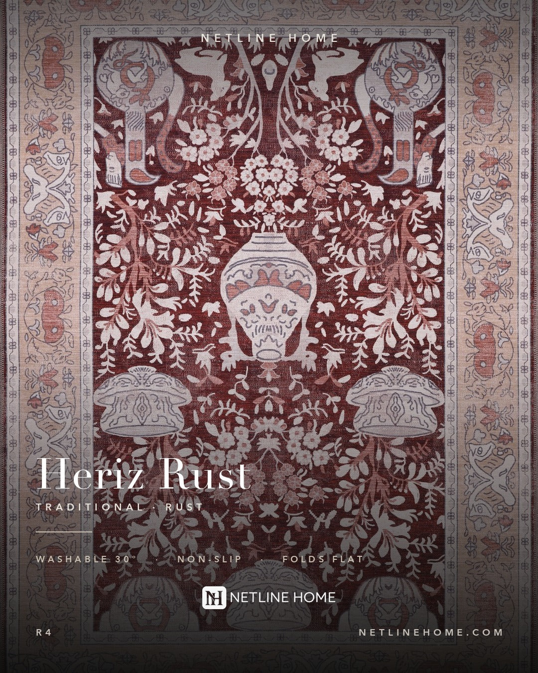 Cool Medallion Burnt Orange Traditional Washable Rug — foto ambientada 2