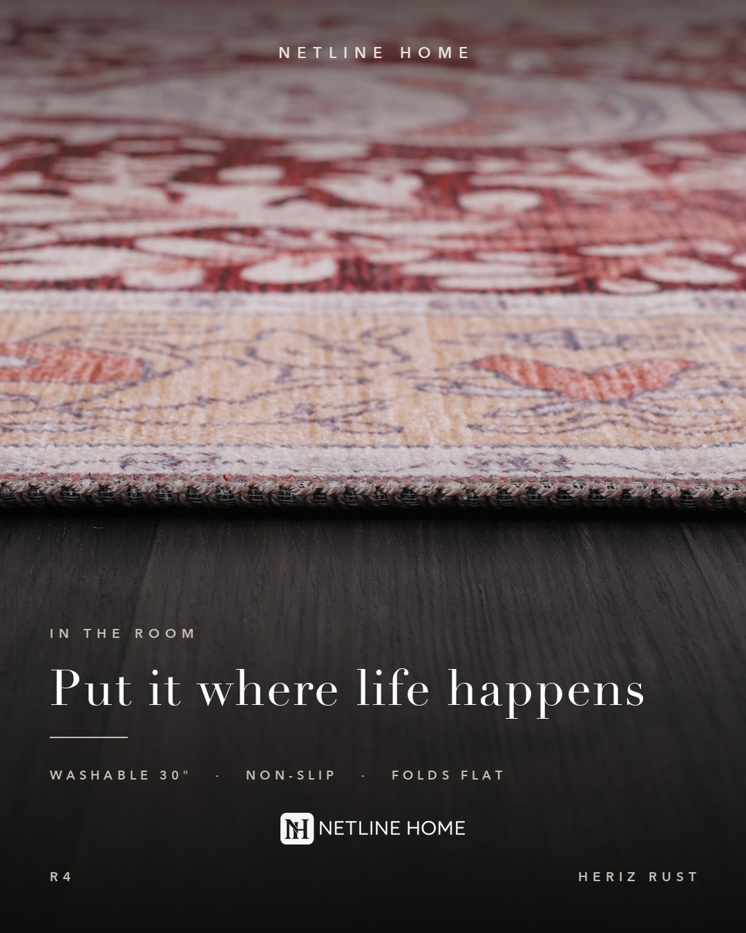 Cool Medallion Burnt Orange Traditional Washable Rug — foto ambientada 3