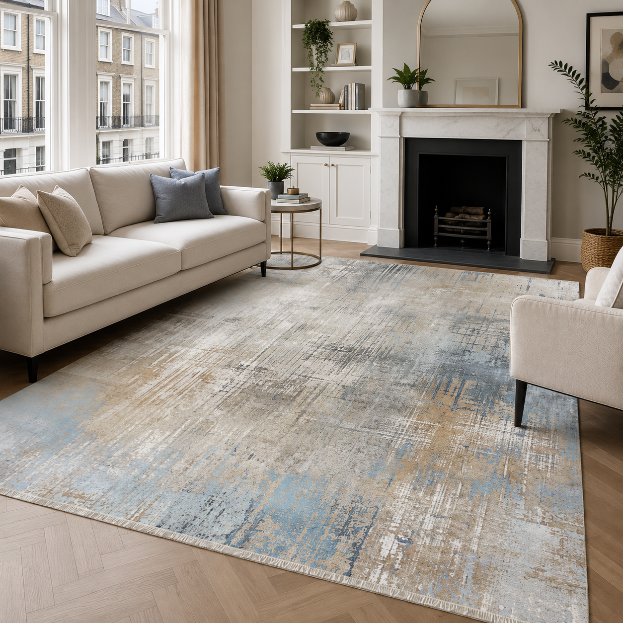 Oblique Pewter Modern Washable Rug