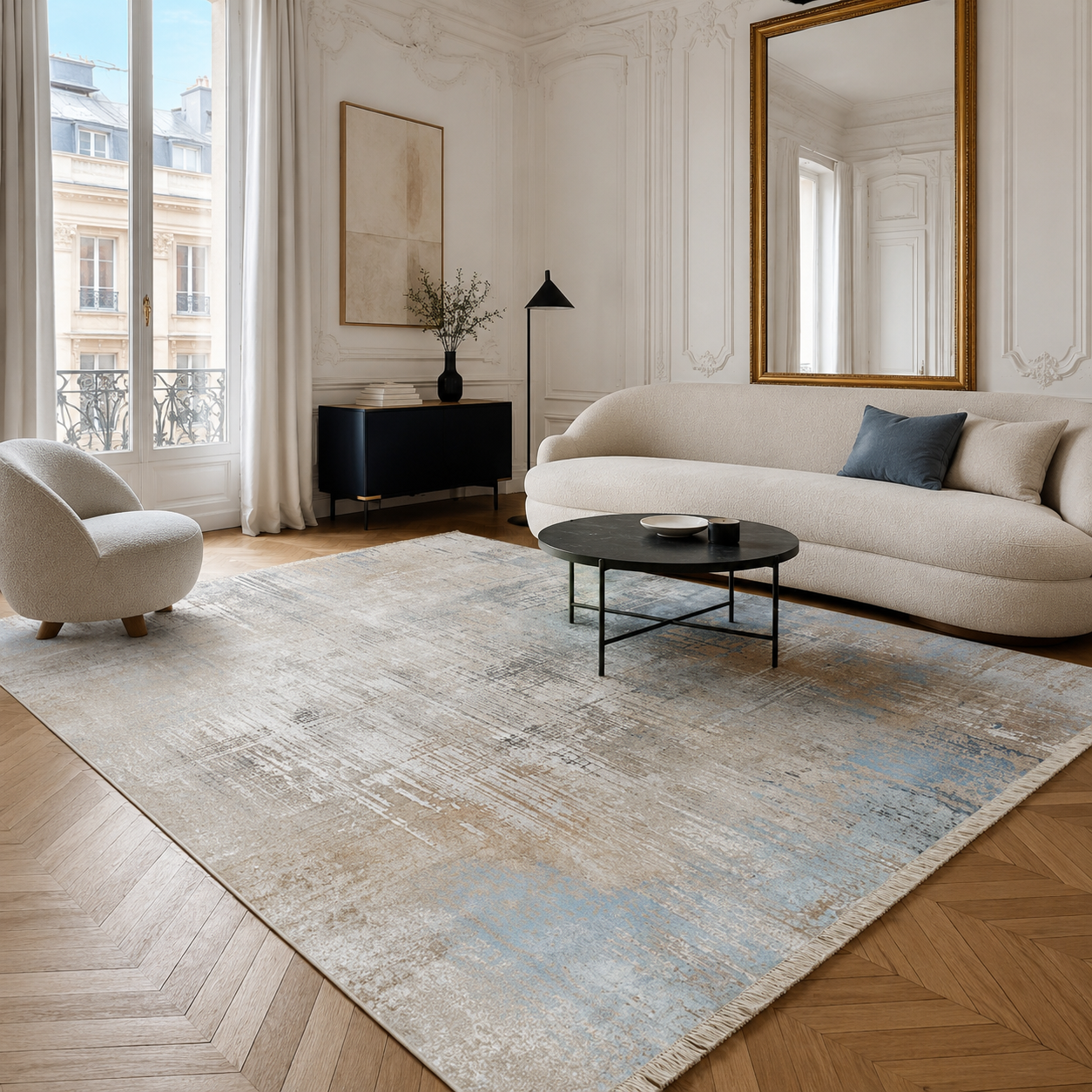 Oblique Pewter Modern Washable Rug