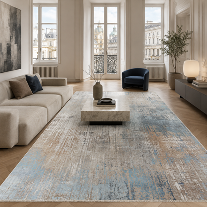 Oblique Pewter Modern Washable Rug