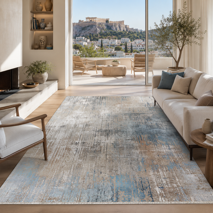 Oblique Pewter Modern Washable Rug