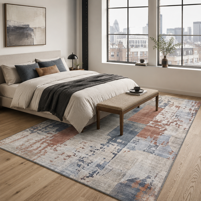 Teppich Mosaik Marineblau Geometrisch Waschbar