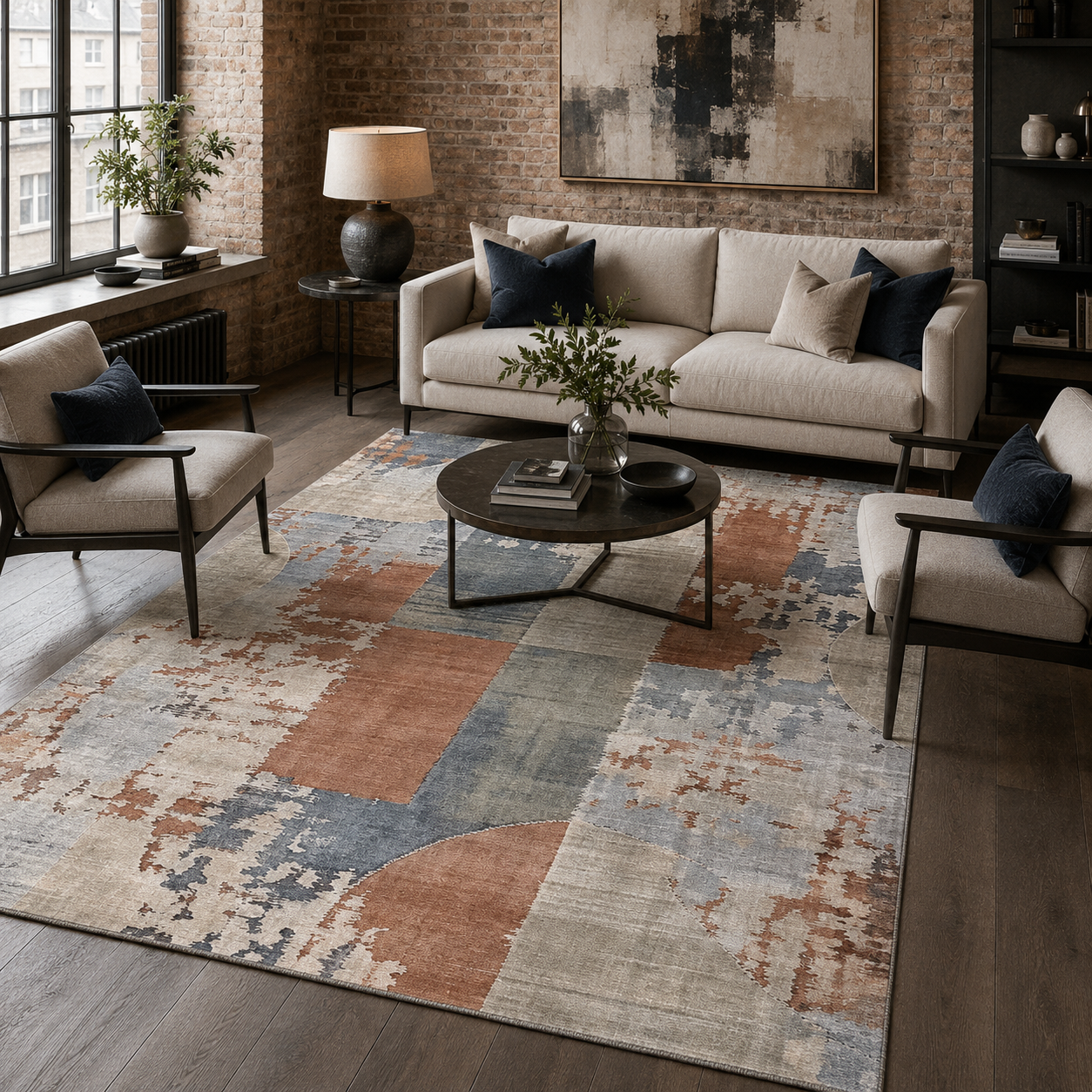 Teppich Mosaik Marineblau Geometrisch Waschbar