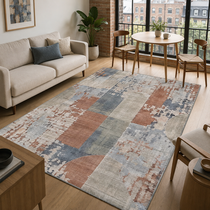 Teppich Mosaik Marineblau Geometrisch Waschbar