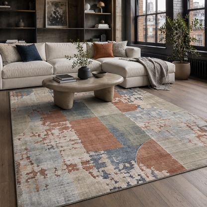 Teppich Mosaik Marineblau Geometrisch Waschbar