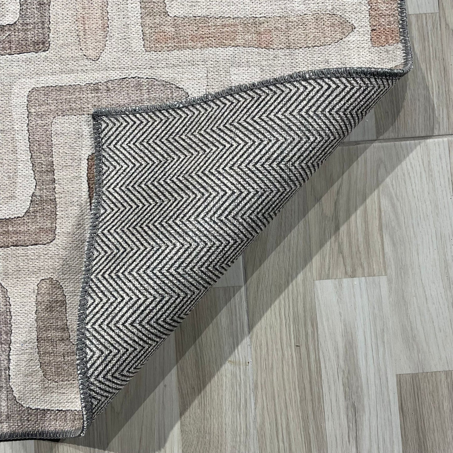 Vertexa Taupe Geometric Washable Rug