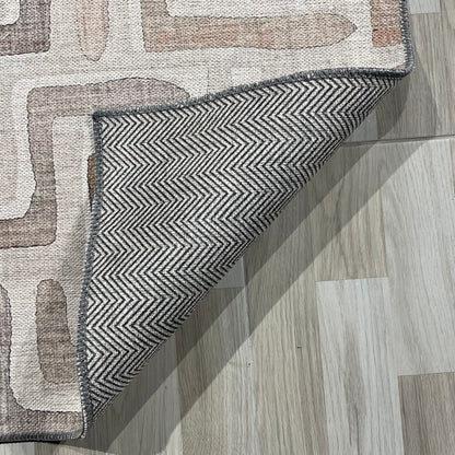 Vertexa Taupe Geometric Washable Rug