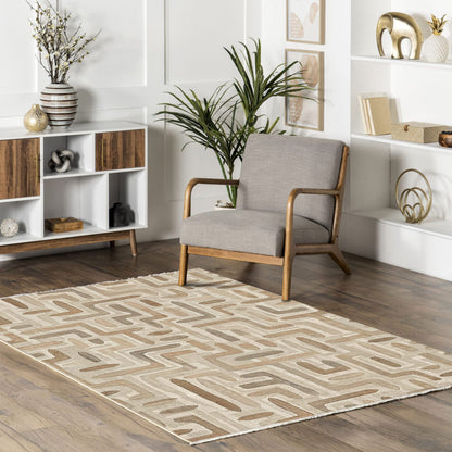 Vertexa Taupe Geometric Washable Rug