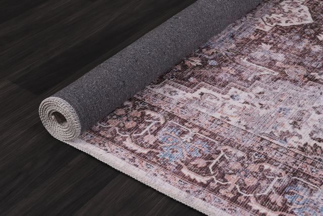 Offset Watercolour Mauve Grey Abstract Washable Rug — photo d’ambiance 4