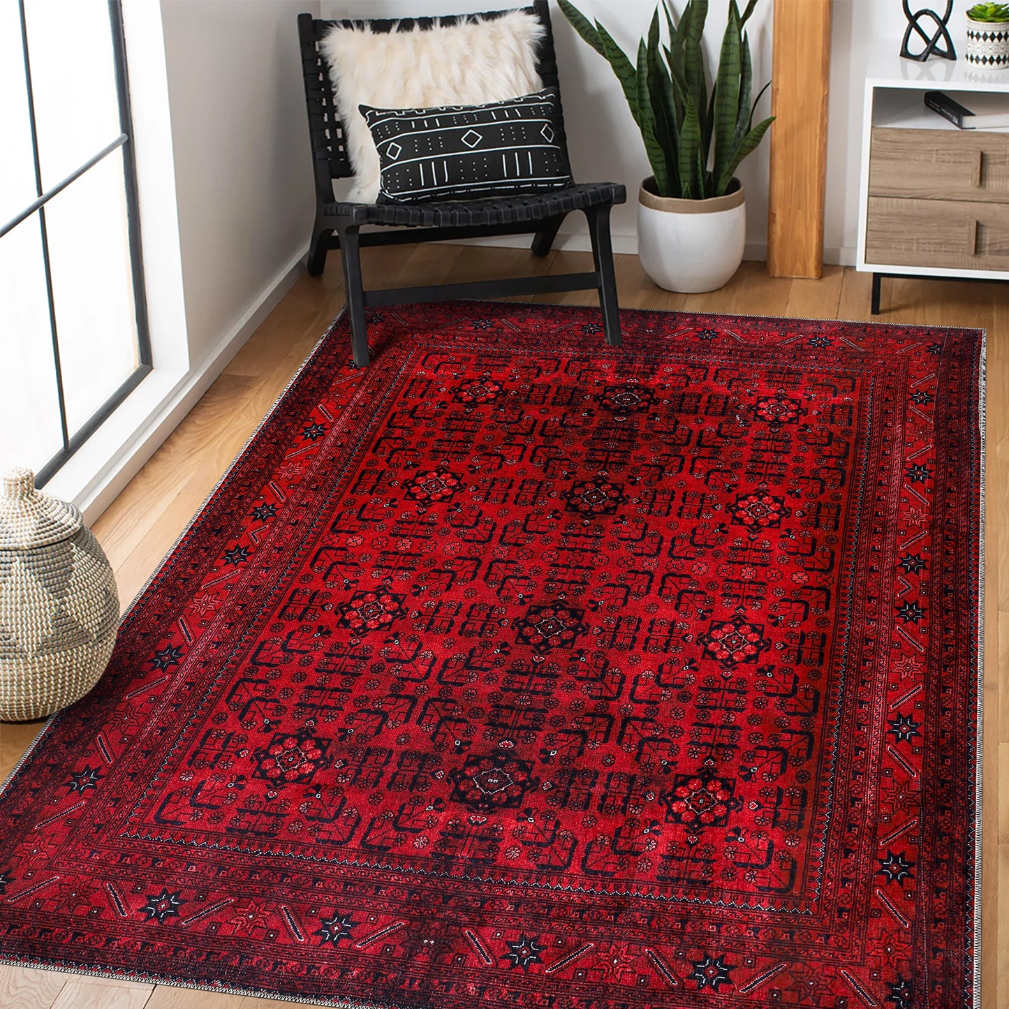 RW1001 washable chenille area rug in a modern living room