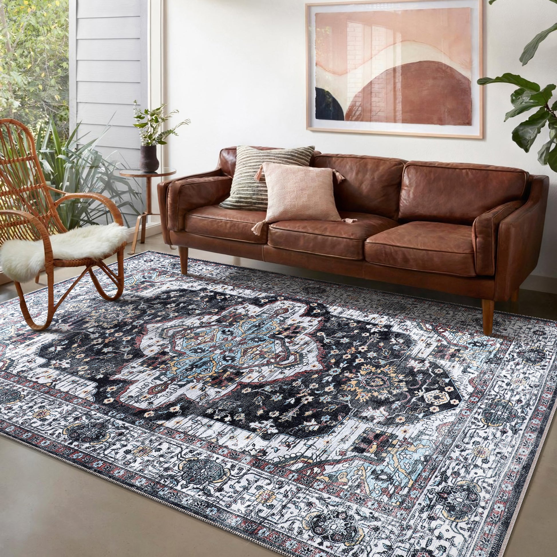 RW1003 washable chenille area rug in a modern living room