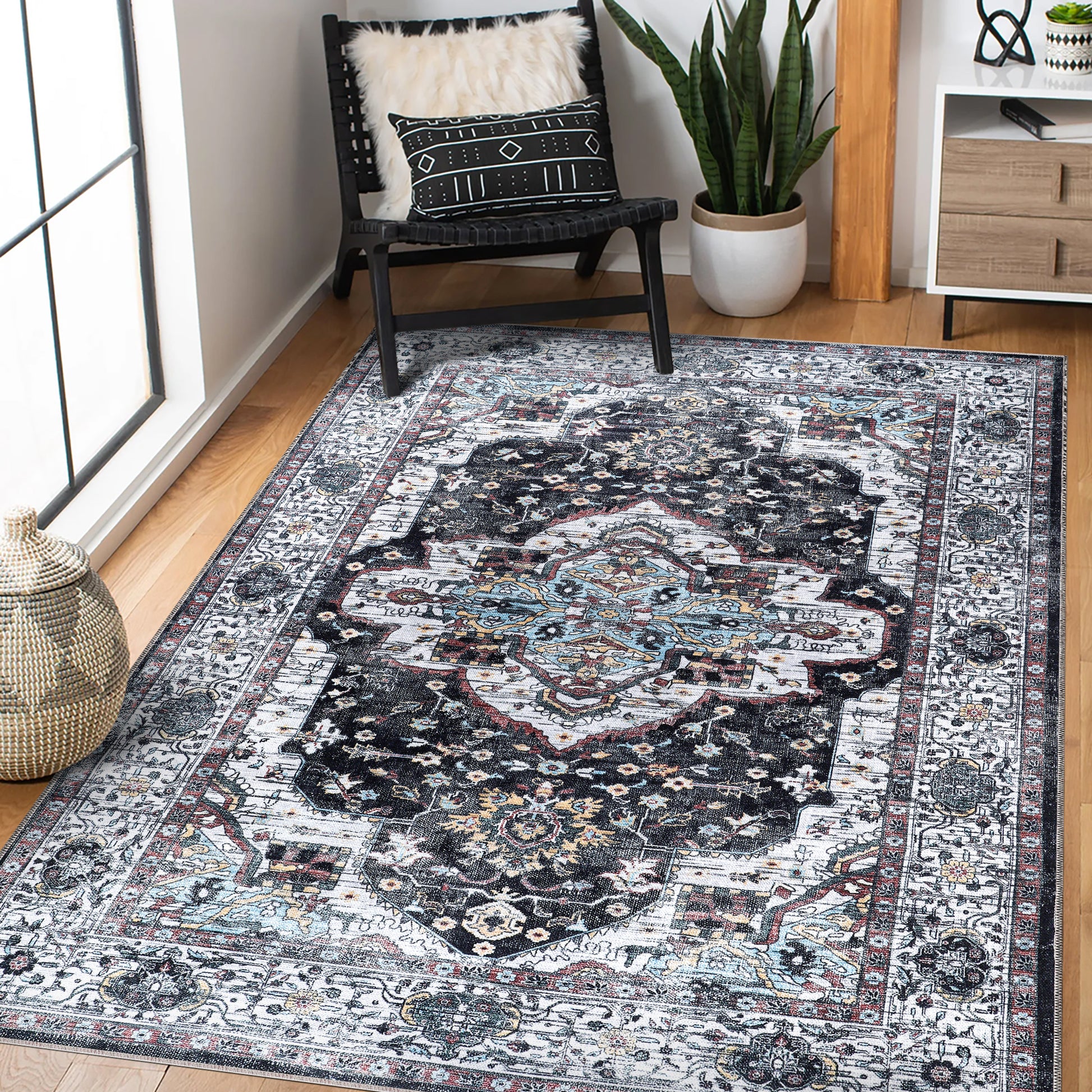 RW1003 washable chenille area rug in a modern living room