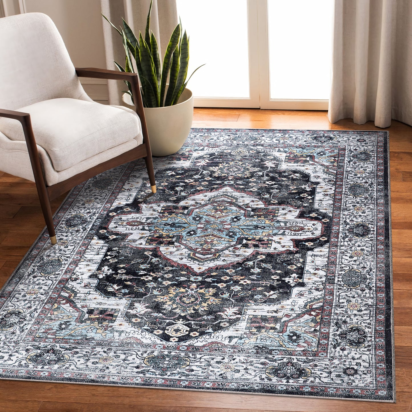 RW1003 washable chenille area rug in a modern living room