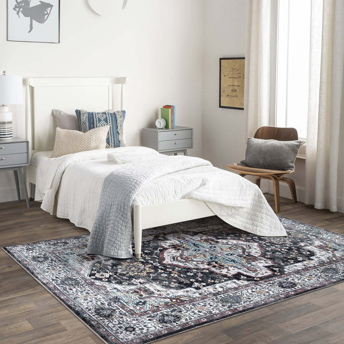 RW1003 washable area rug in a modern bedroom