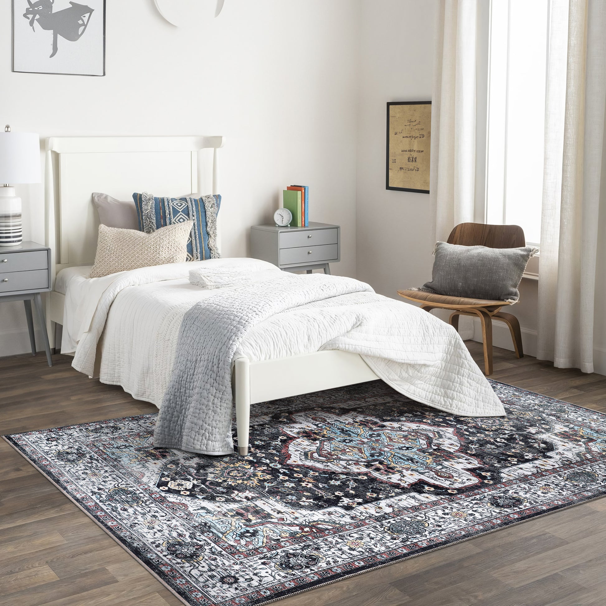 RW1003 washable area rug in a modern bedroom