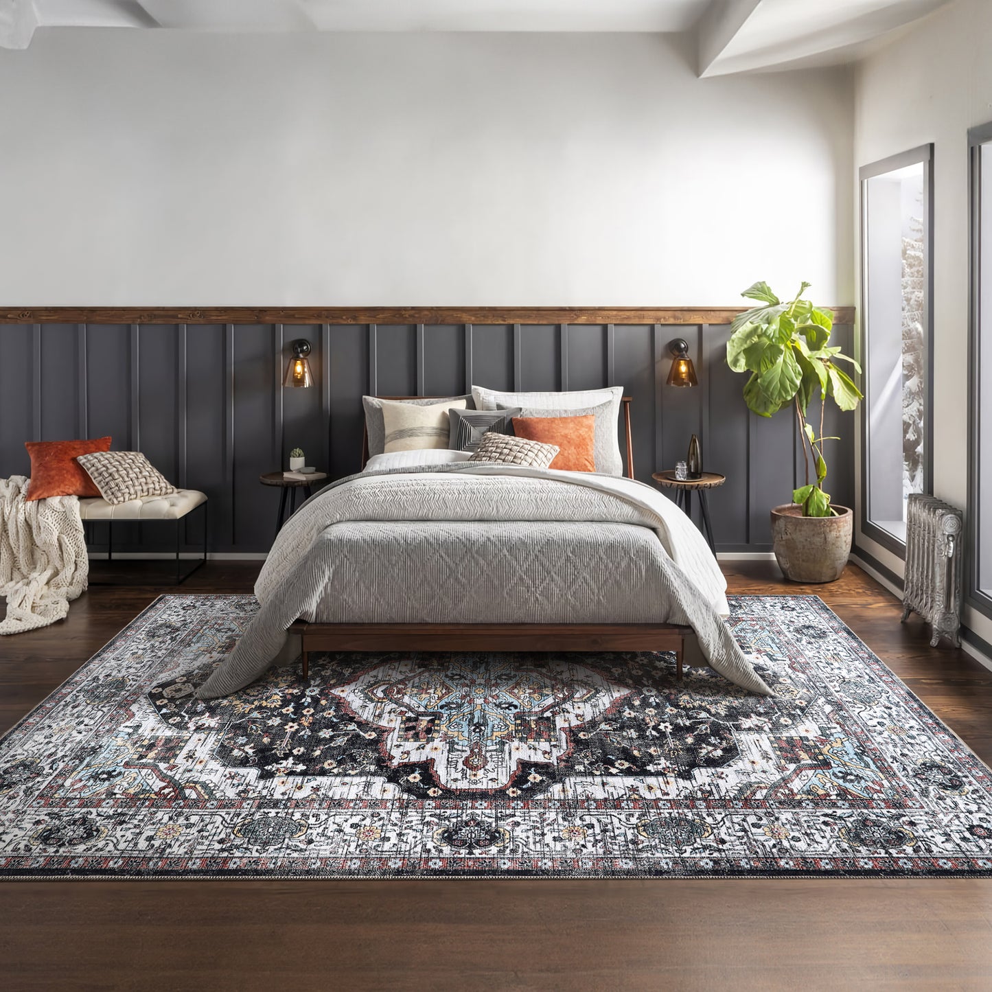 RW1003 washable area rug in a modern bedroom