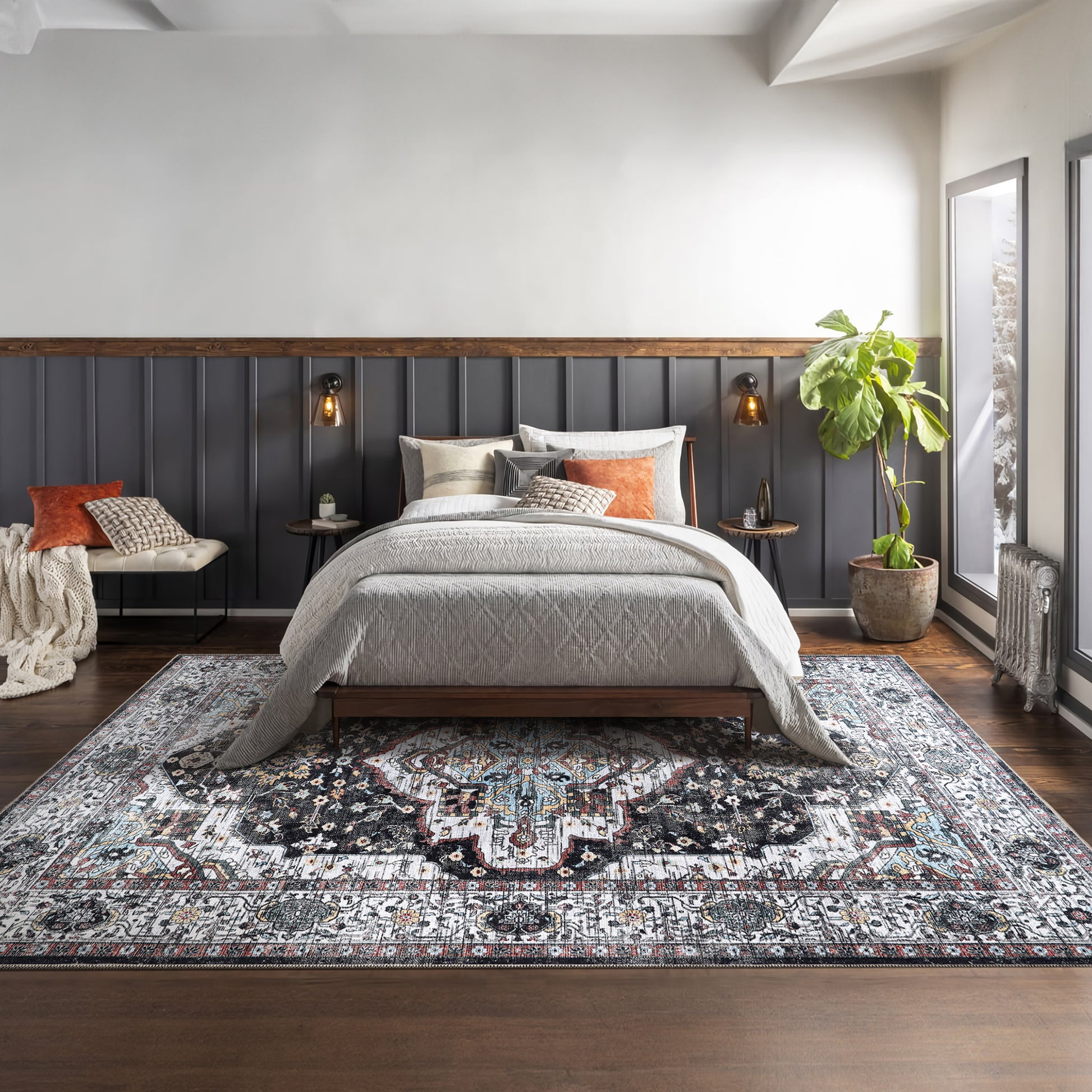 RW1003 washable area rug in a modern bedroom