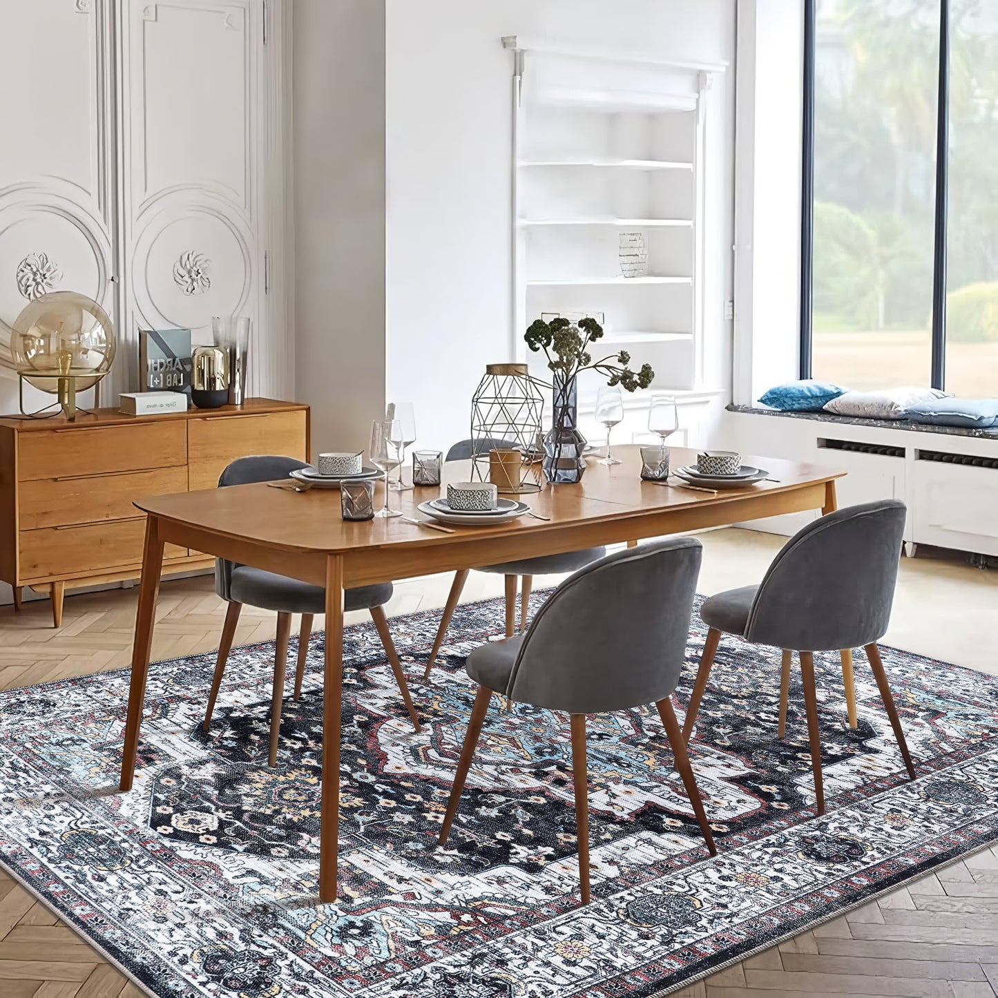 RW1003 washable area rug in a modern dining room