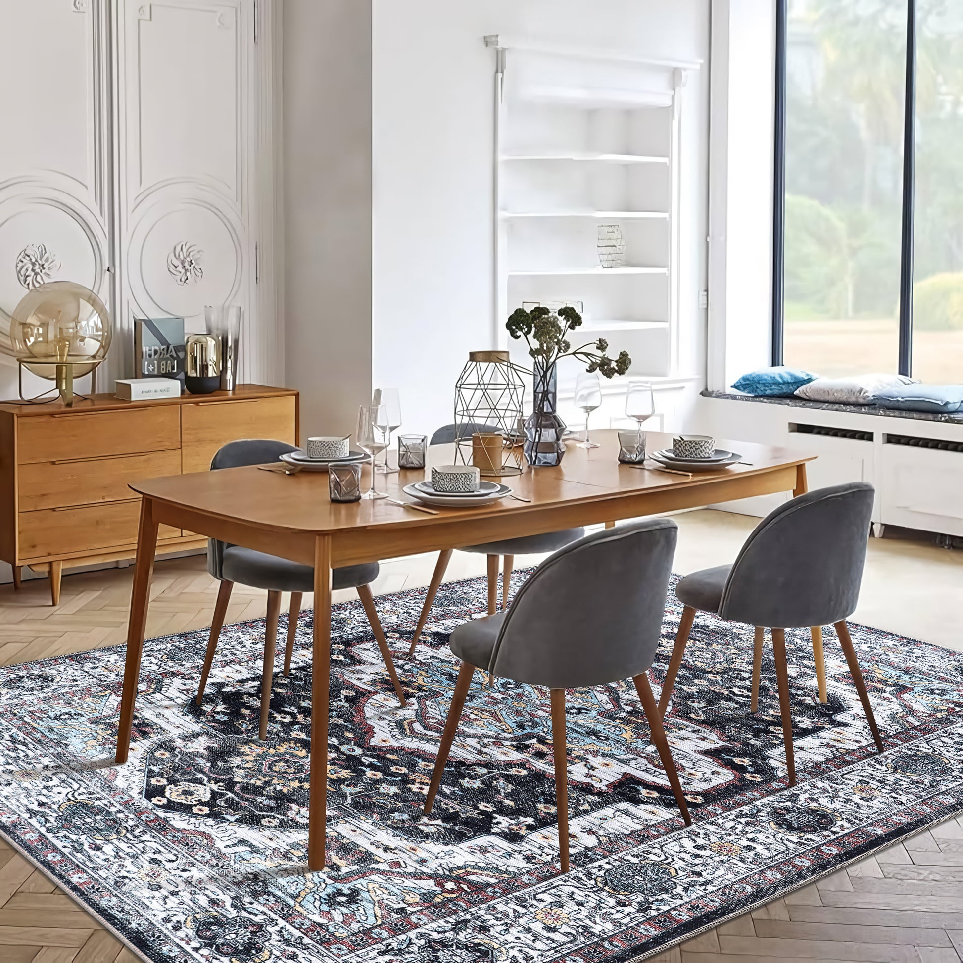 RW1003 washable area rug in a modern dining room