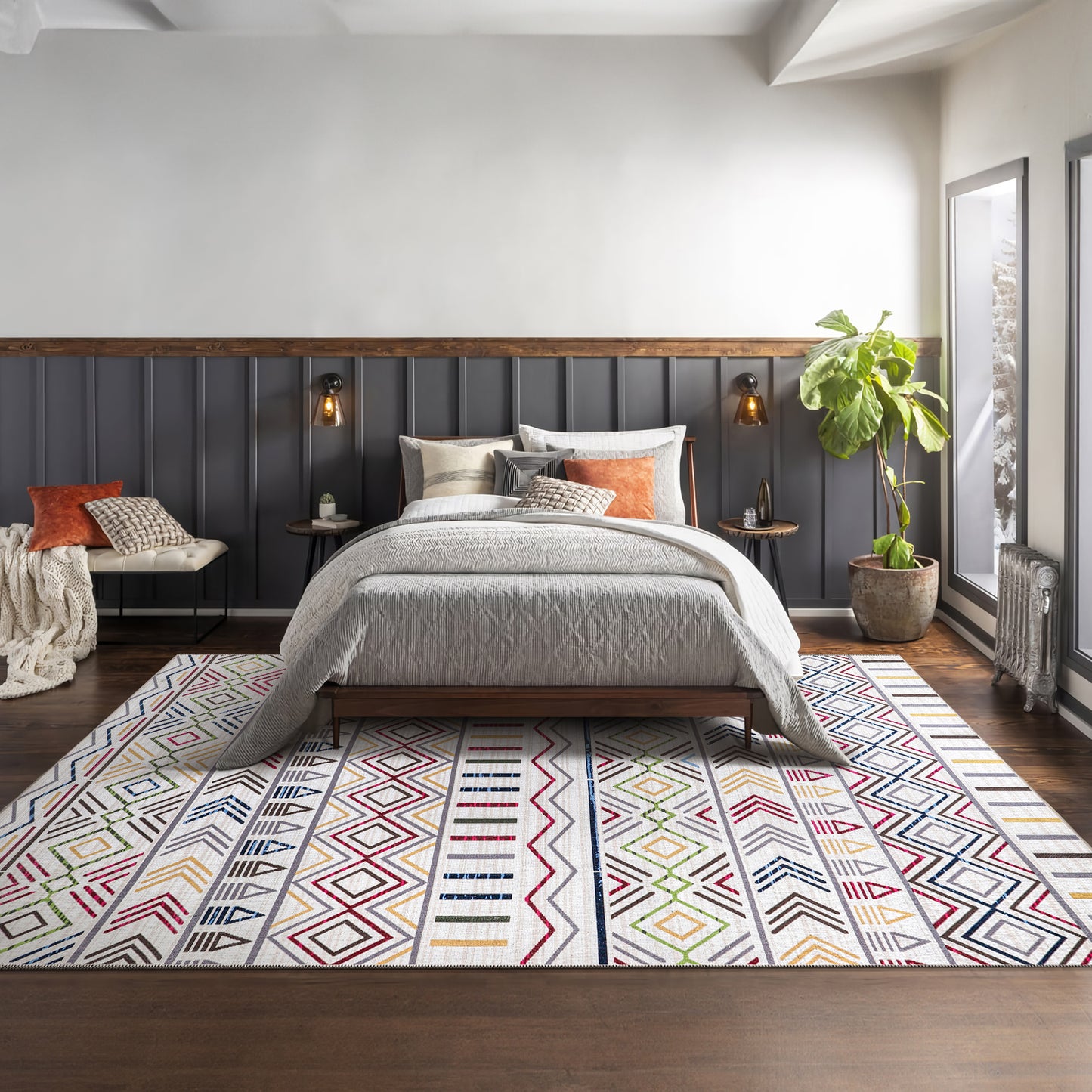 RW1005A washable area rug in a modern bedroom