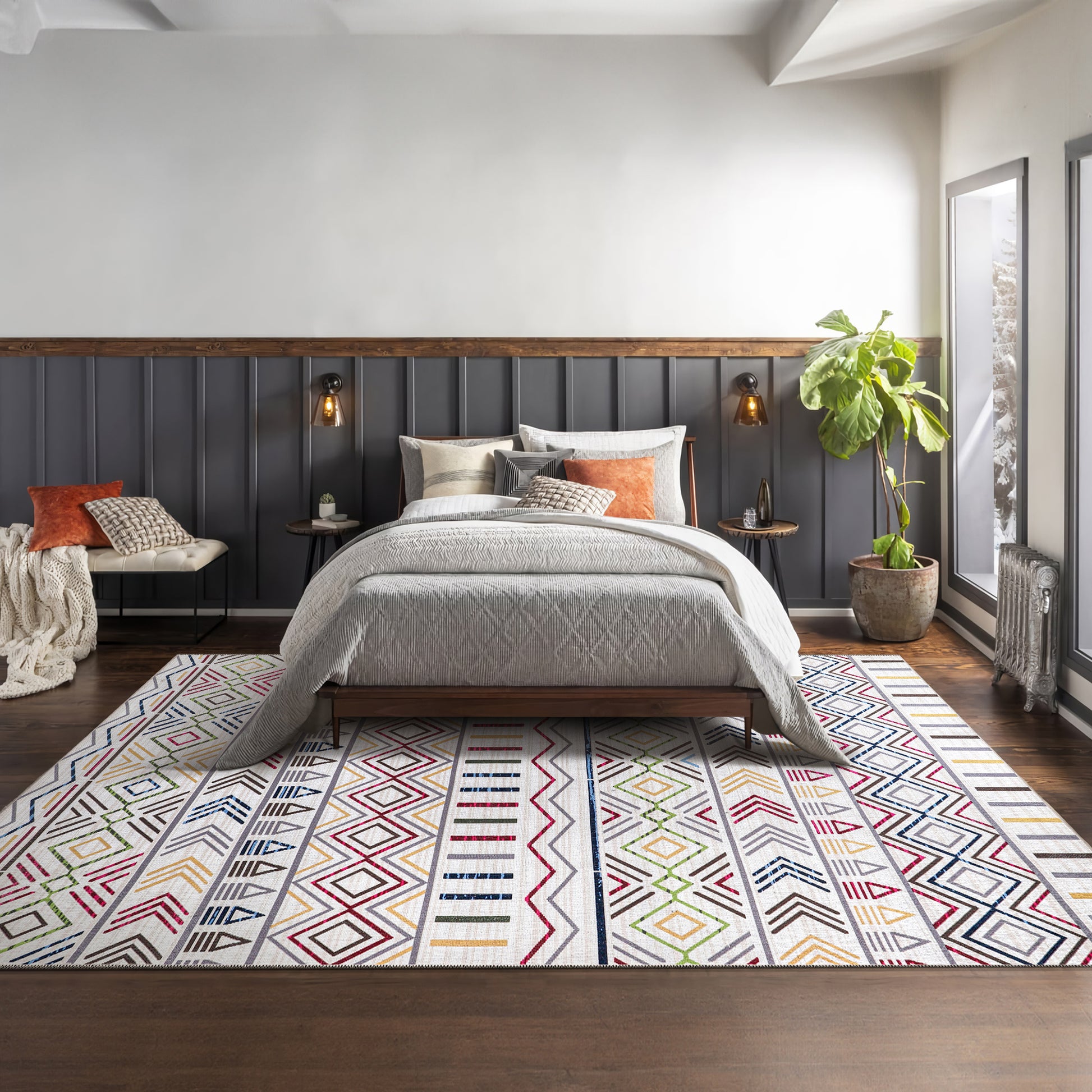 RW1005A washable area rug in a modern bedroom