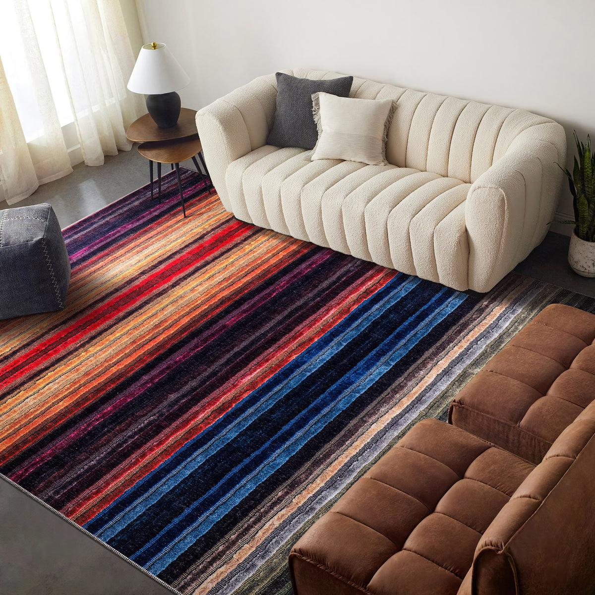 RW1006 washable chenille area rug in a modern living room