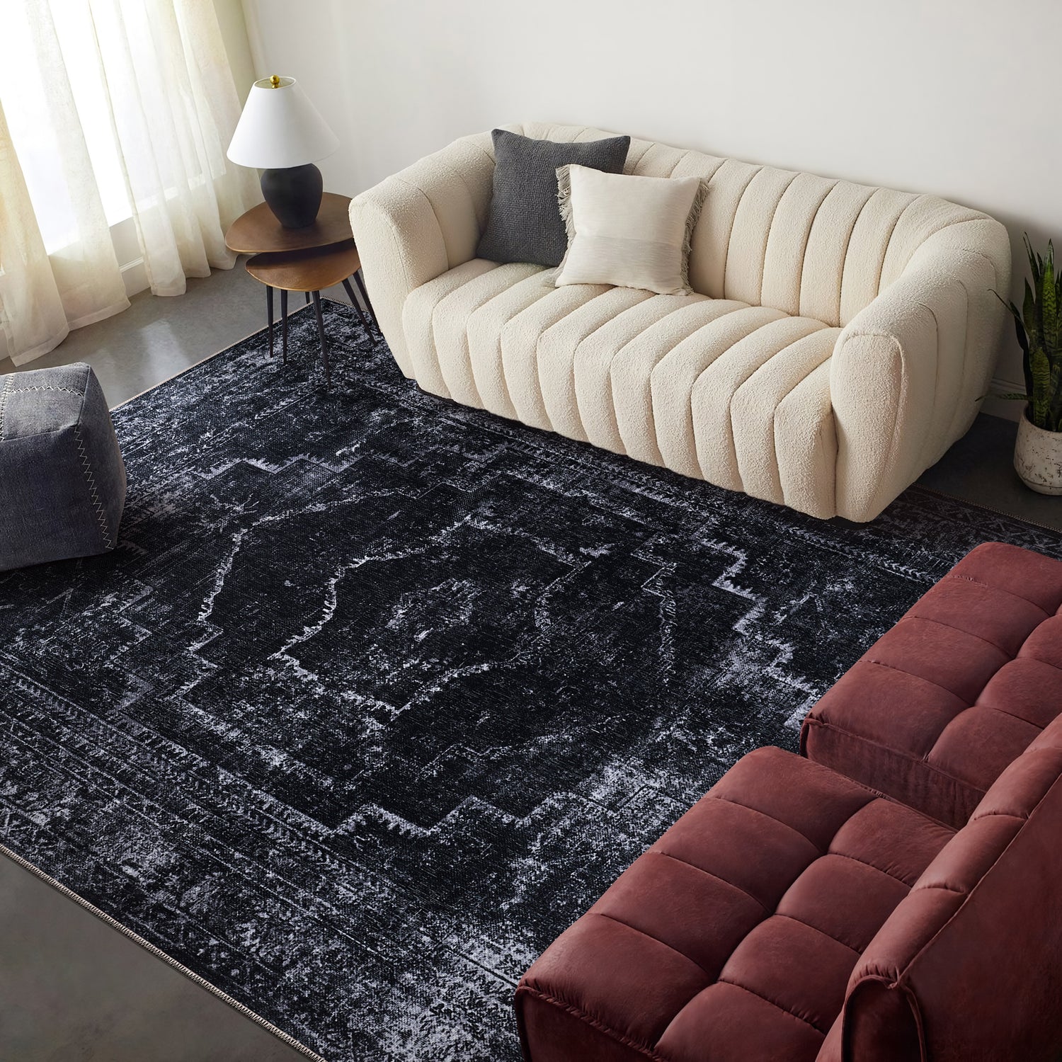 RW1007 washable chenille area rug in a modern living room