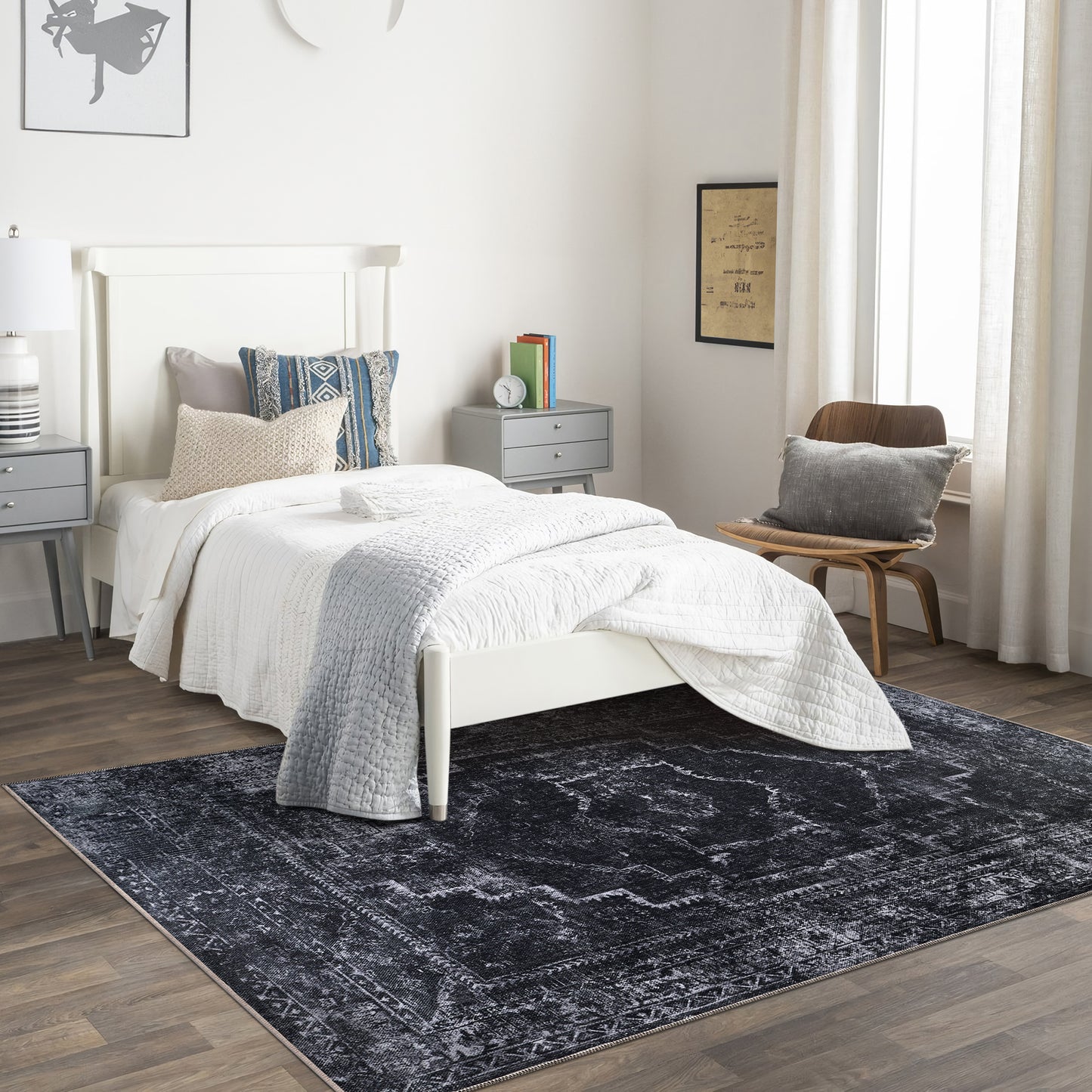 RW1007 washable area rug in a modern bedroom