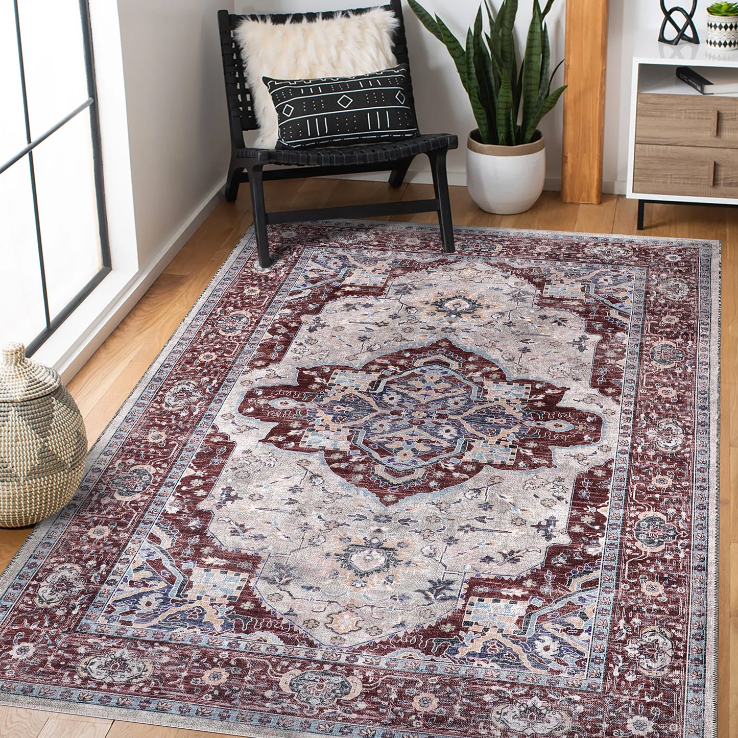 RW1008 washable chenille area rug in a modern living room