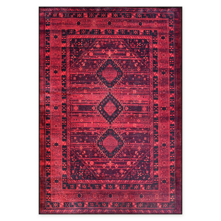 Abstract Heritage Deep Red Washable Rug