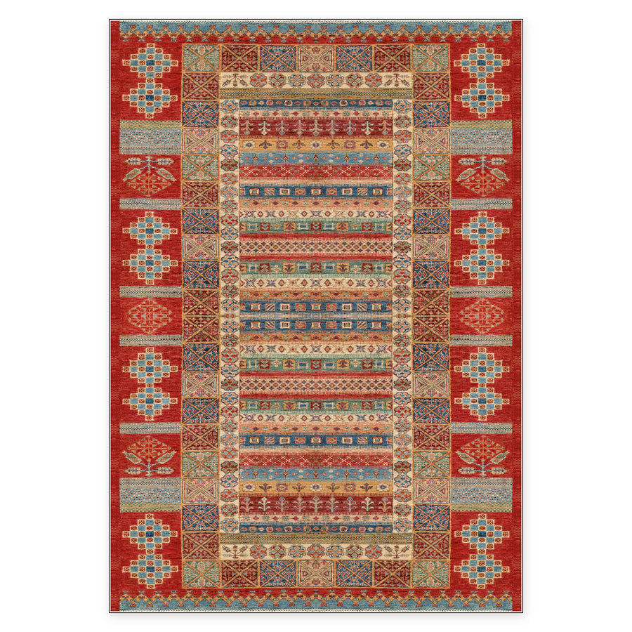 Distinct Octagons Crimson Red Heritage Washable Rug