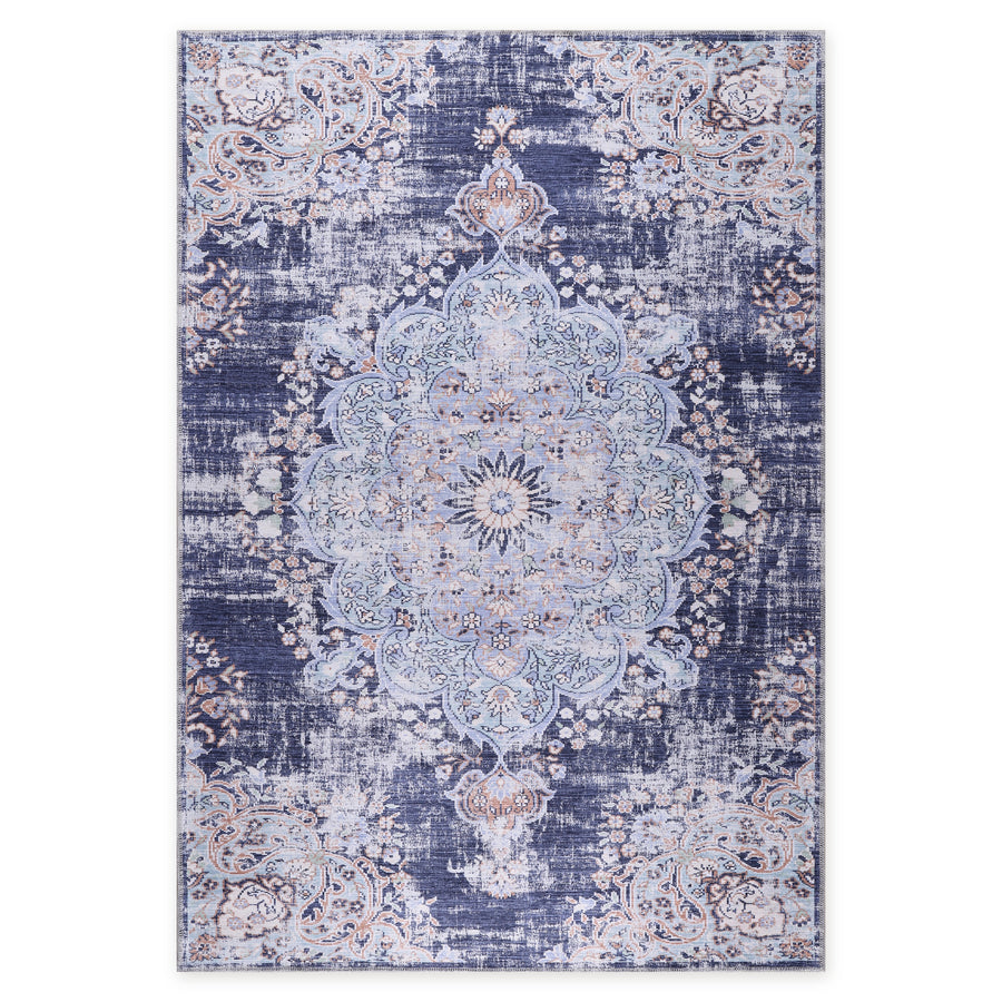 Muted Watercolour Slate Grey Abstract Washable Rug
