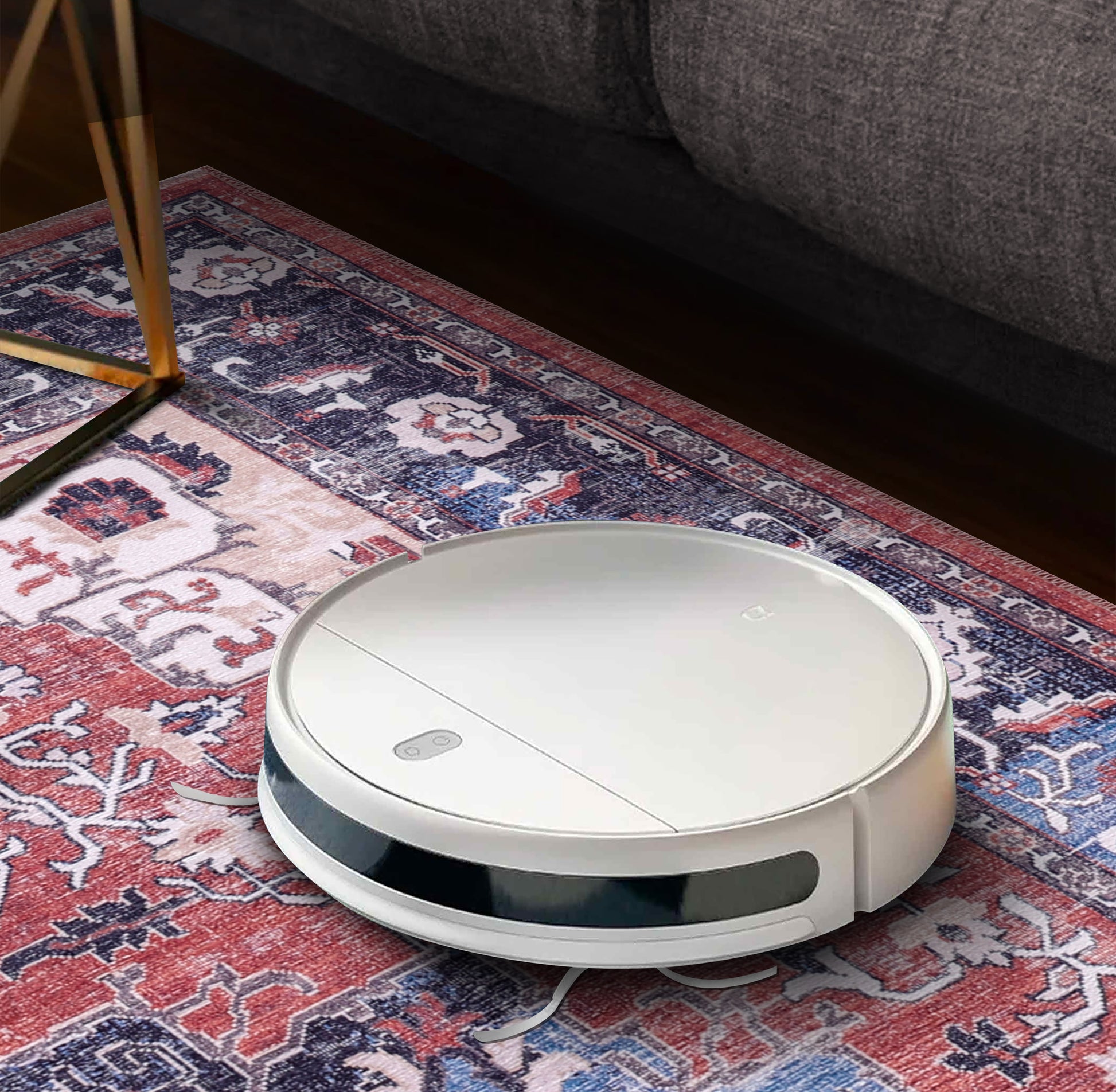 RW2023 washable chenille area rug, robot vacuum