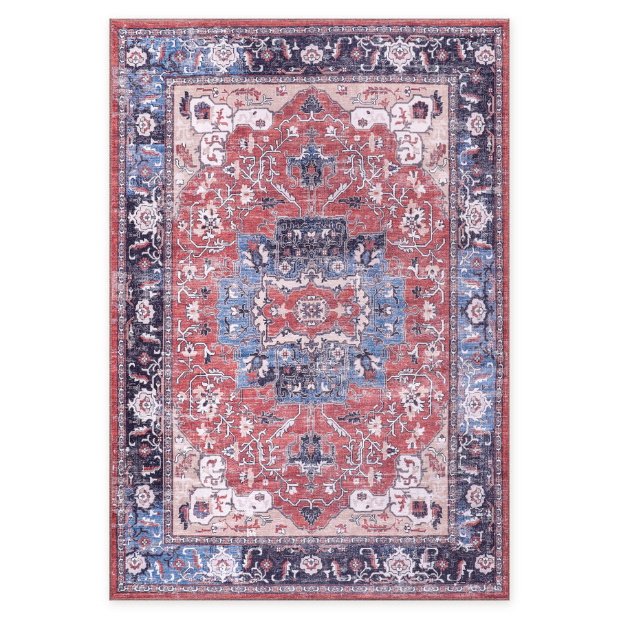Weathered Lattice Deep Blue Traditional Washable Rug