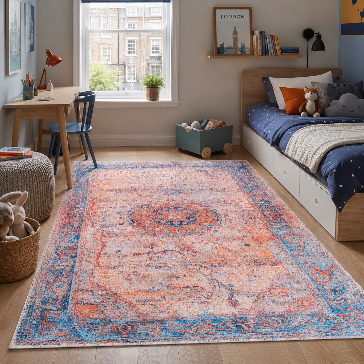 Century Vinework Warm Orange Traditional Washable Rug — foto ambientada 13