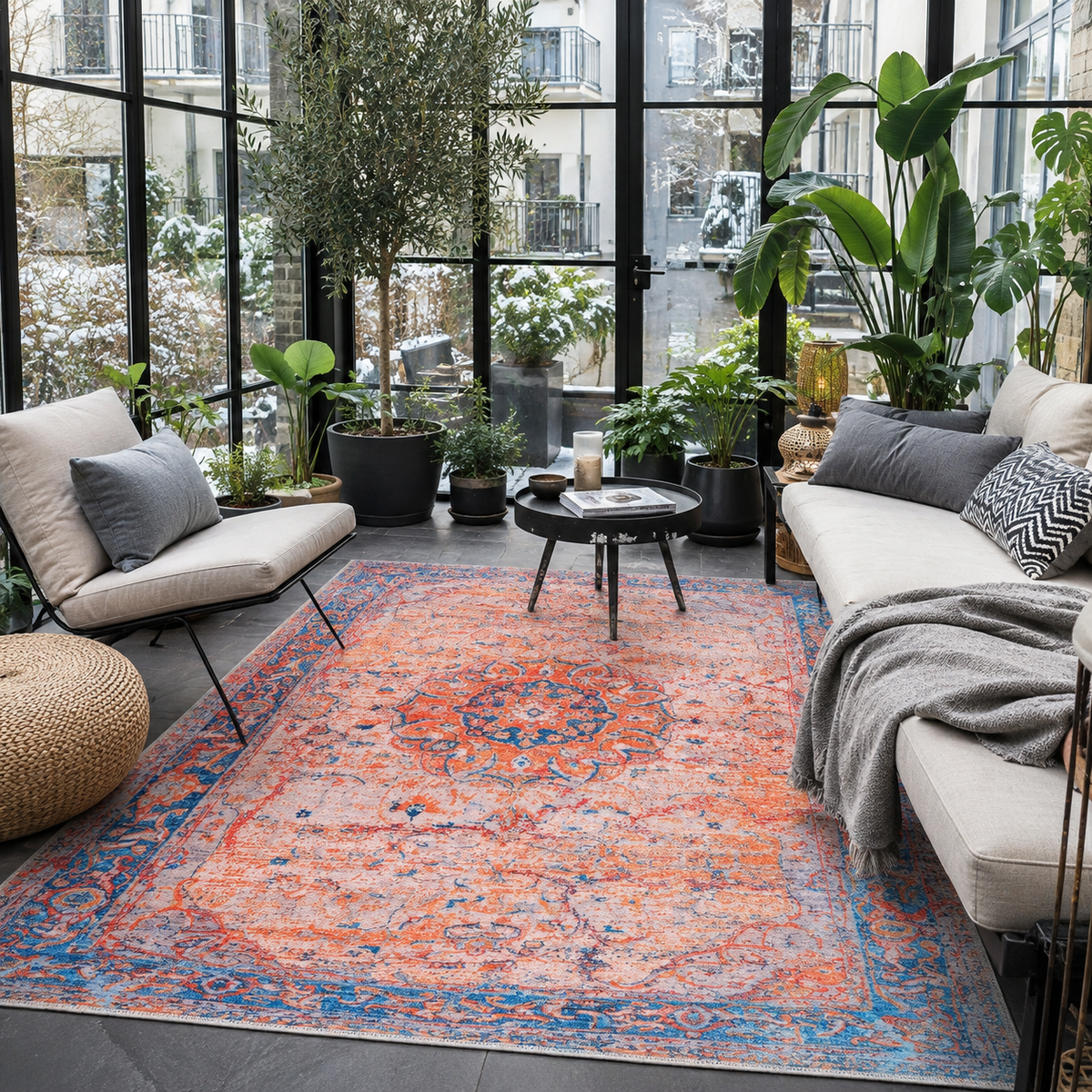 Century Vinework Warm Orange Traditional Washable Rug — foto ambientada 6