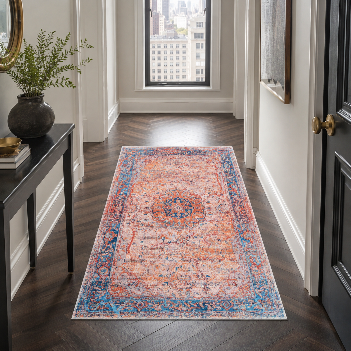 Century Vinework Warm Orange Traditional Washable Rug — foto ambientada 11
