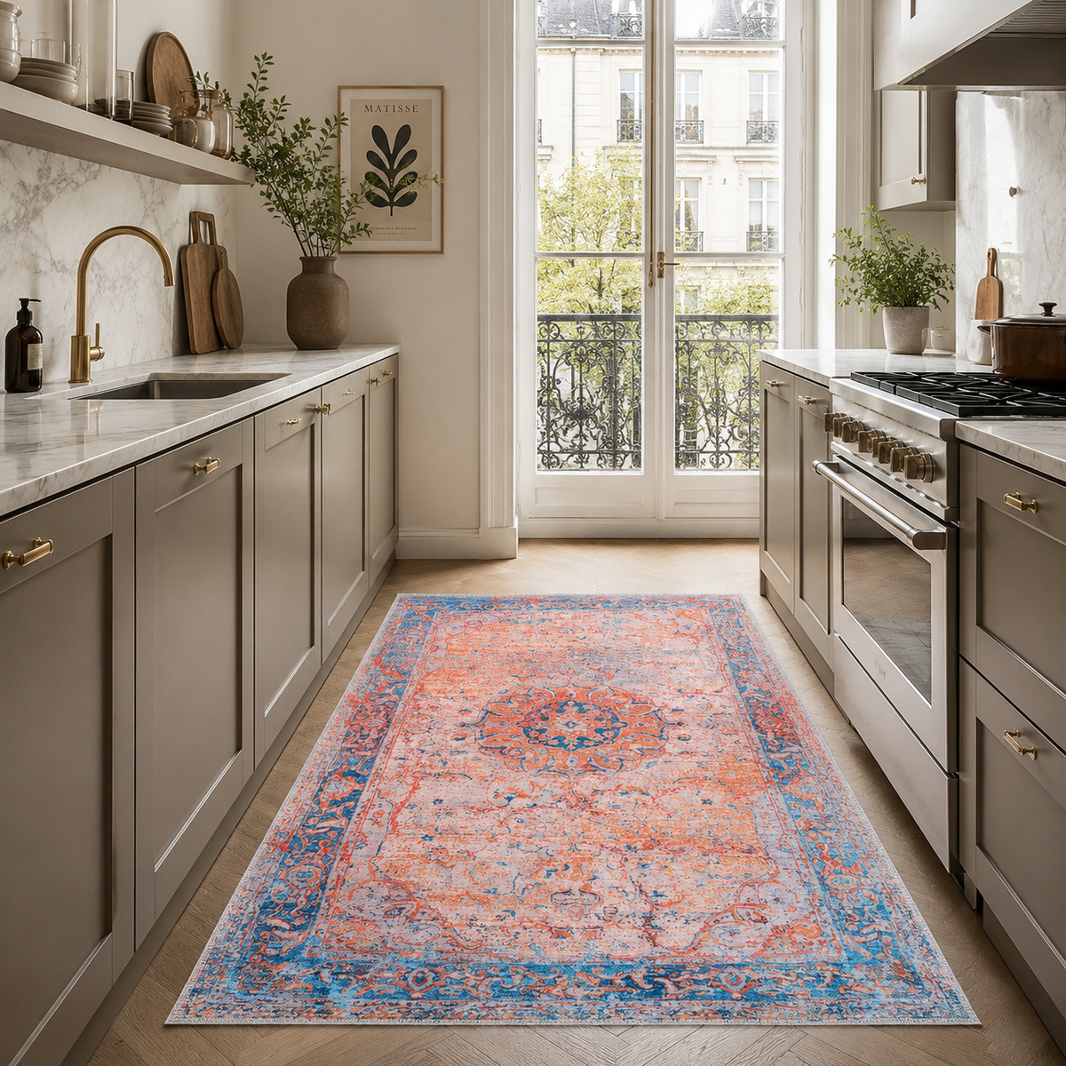 Century Vinework Warm Orange Traditional Washable Rug — foto ambientada 12