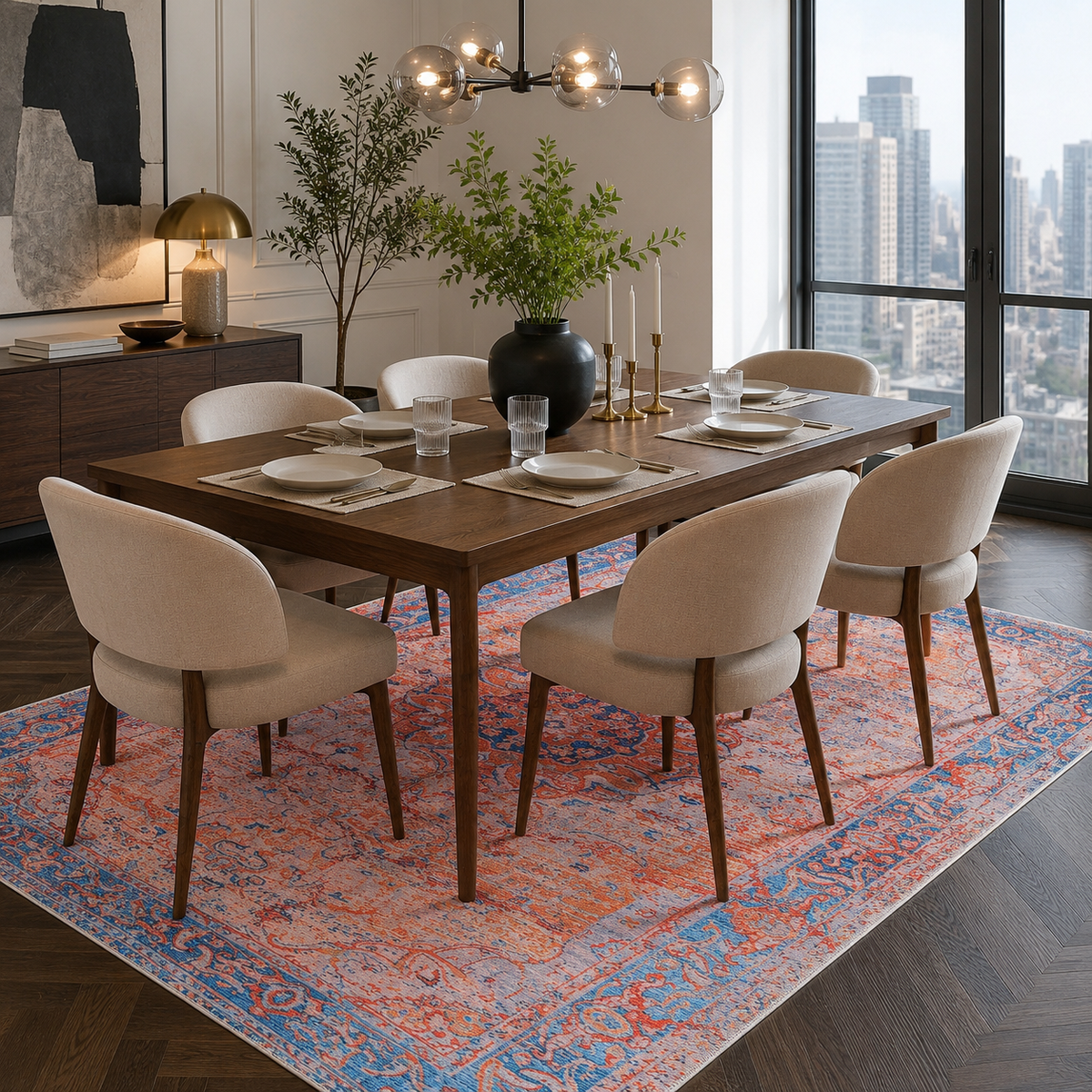Century Vinework Warm Orange Traditional Washable Rug — foto ambientada 5