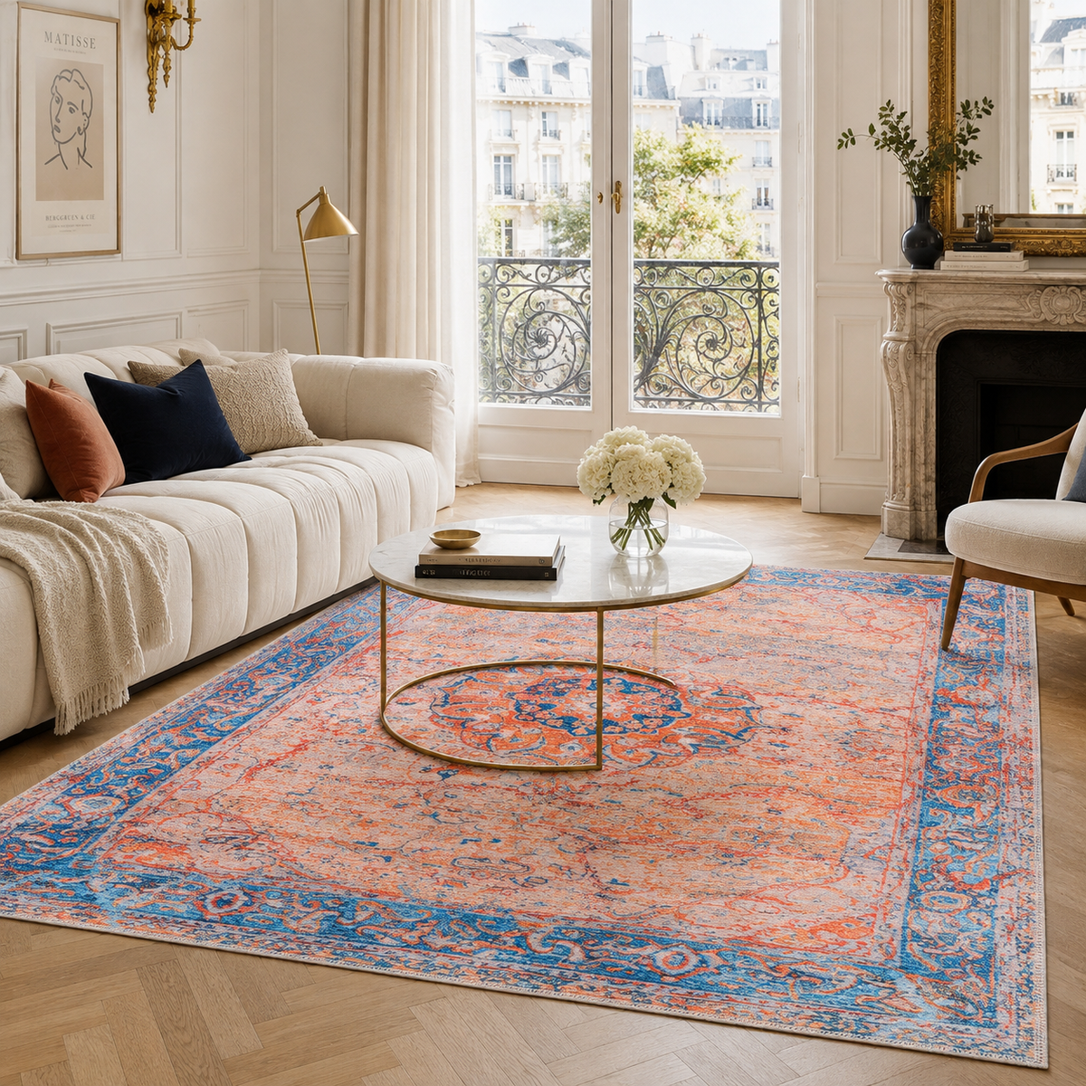 Century Vinework Warm Orange Traditional Washable Rug — foto ambientada 14