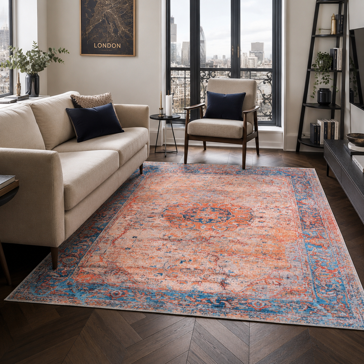 Century Vinework Warm Orange Traditional Washable Rug — foto ambientada 4