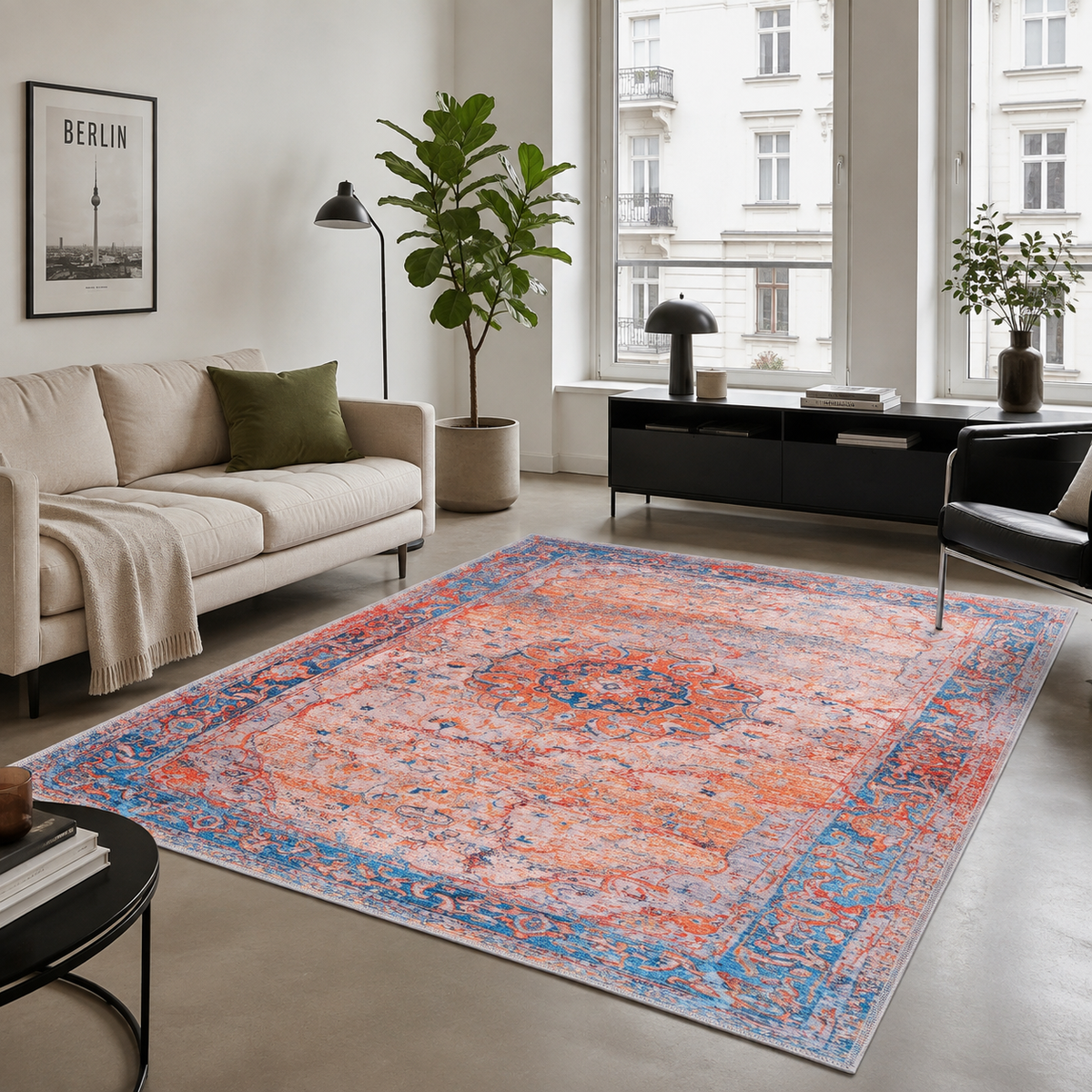 Century Vinework Warm Orange Traditional Washable Rug — foto ambientada 2