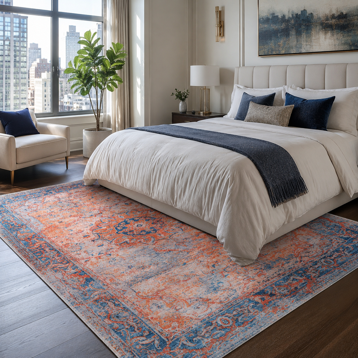 Century Vinework Warm Orange Traditional Washable Rug — foto ambientada 15