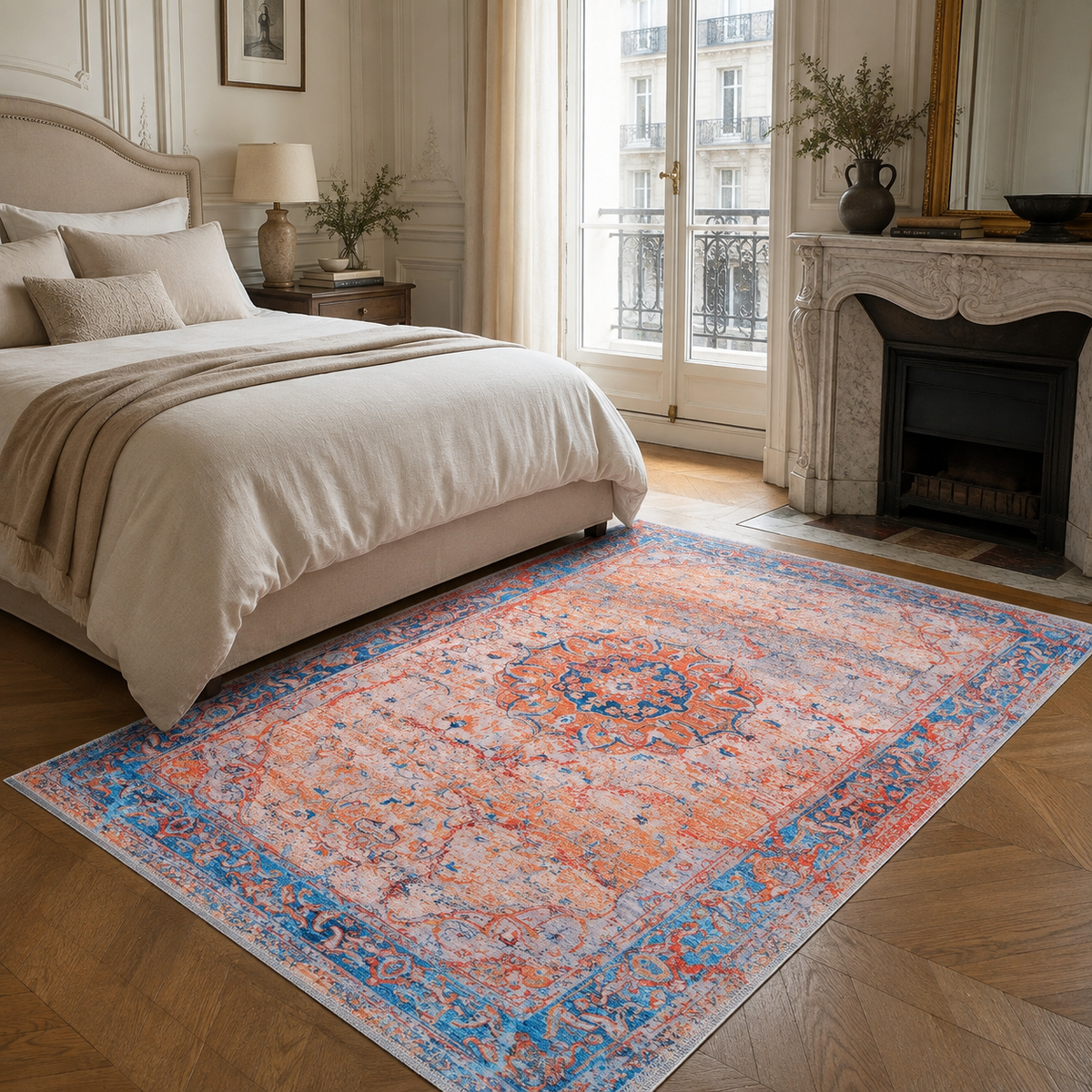 Century Vinework Warm Orange Traditional Washable Rug — foto ambientada 16