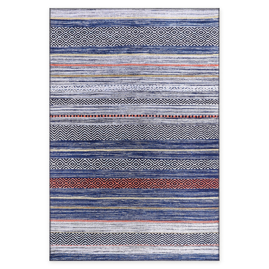 Crossed Watercolour Bright Blue Abstract Washable Rug
