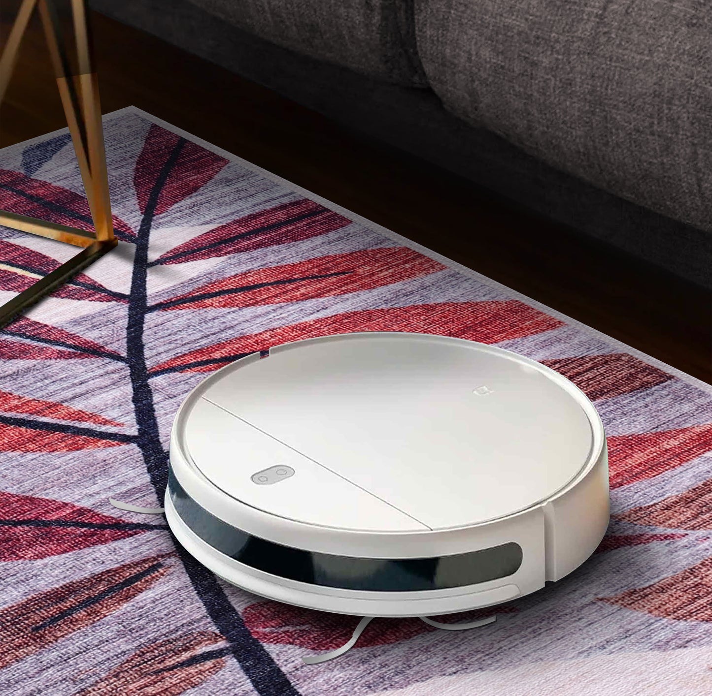 RW3001 washable chenille area rug, robot vacuum