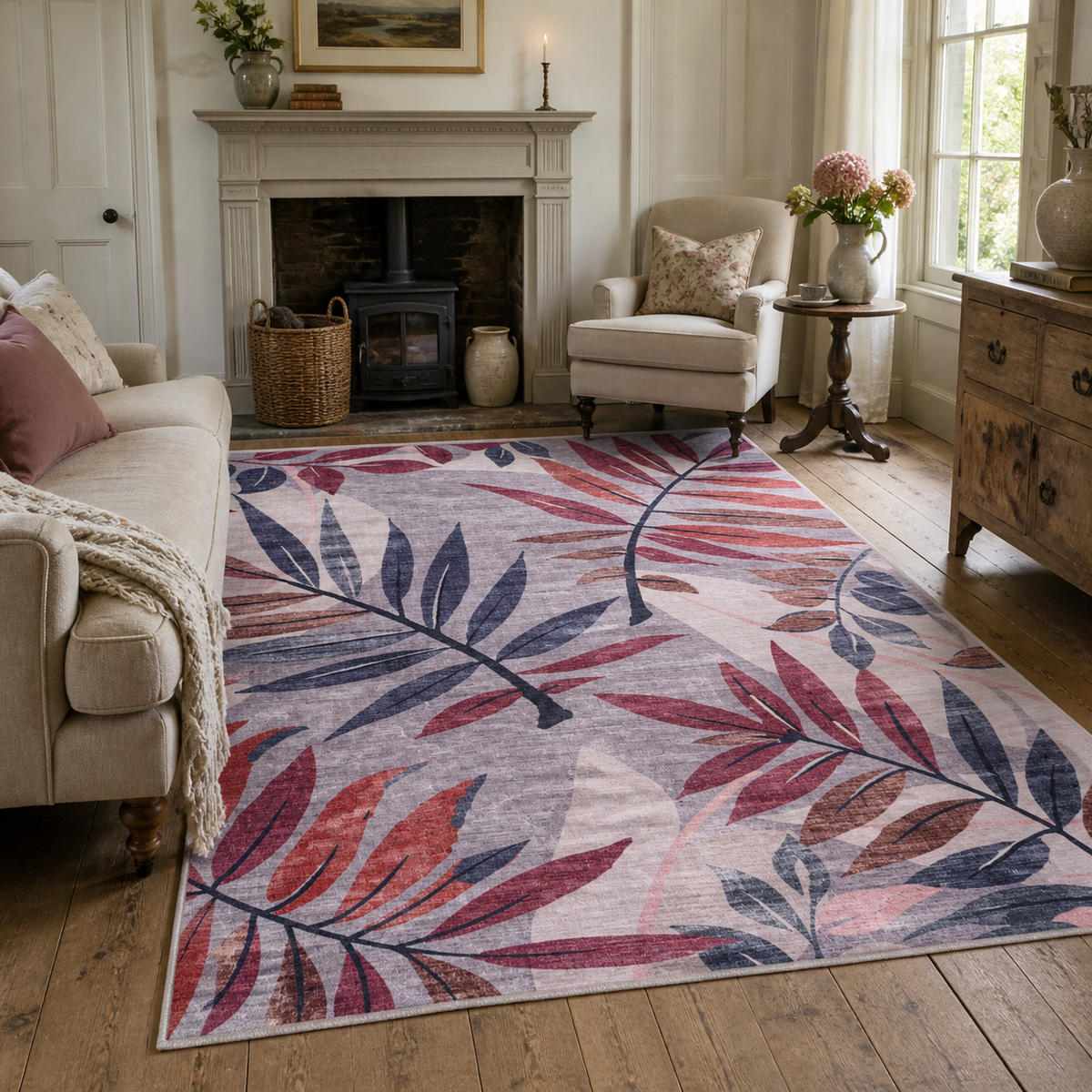 Premier Floral Soft White Washable Rug — foto ambientata 2