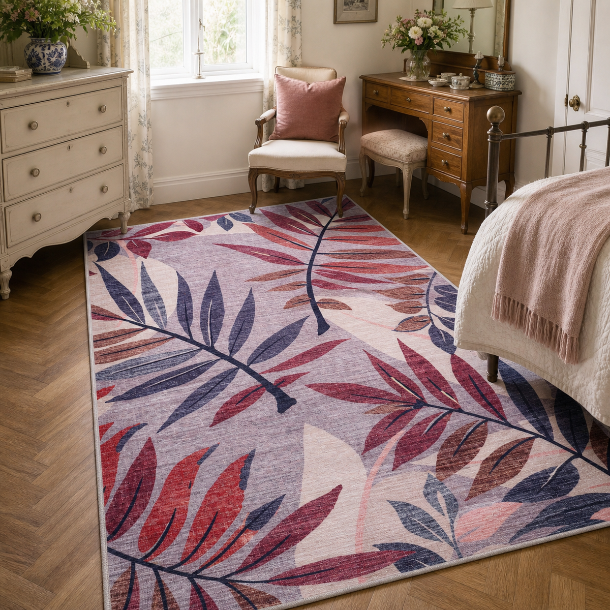 Premier Floral Soft White Washable Rug — foto ambientata 23